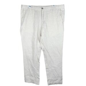 Tasso Elba Mens Beige 100% Linen Straight Leg‎ Casual Dress Pants Trousers 38x32